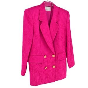 Dana Buchman Statement Blazer Fuchsia Wool Mix 80s 90s Pink Blazer Gold Buttons
